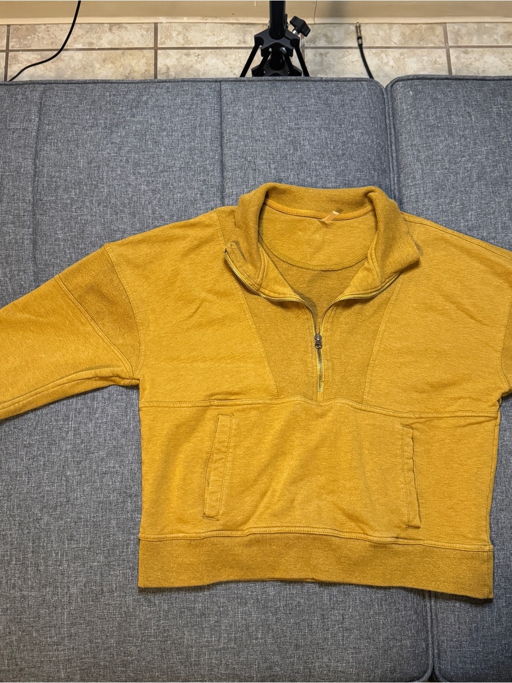 Free People Mustard Half-Zip Cowl Pullover